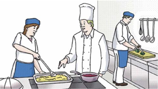 Grafik: drei Menschen in der Küche