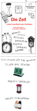 Grafik: Abbildungen zum Thema Zeit. Wanduhr, Armbanduhr, Sanduhr,
digitale Uhr